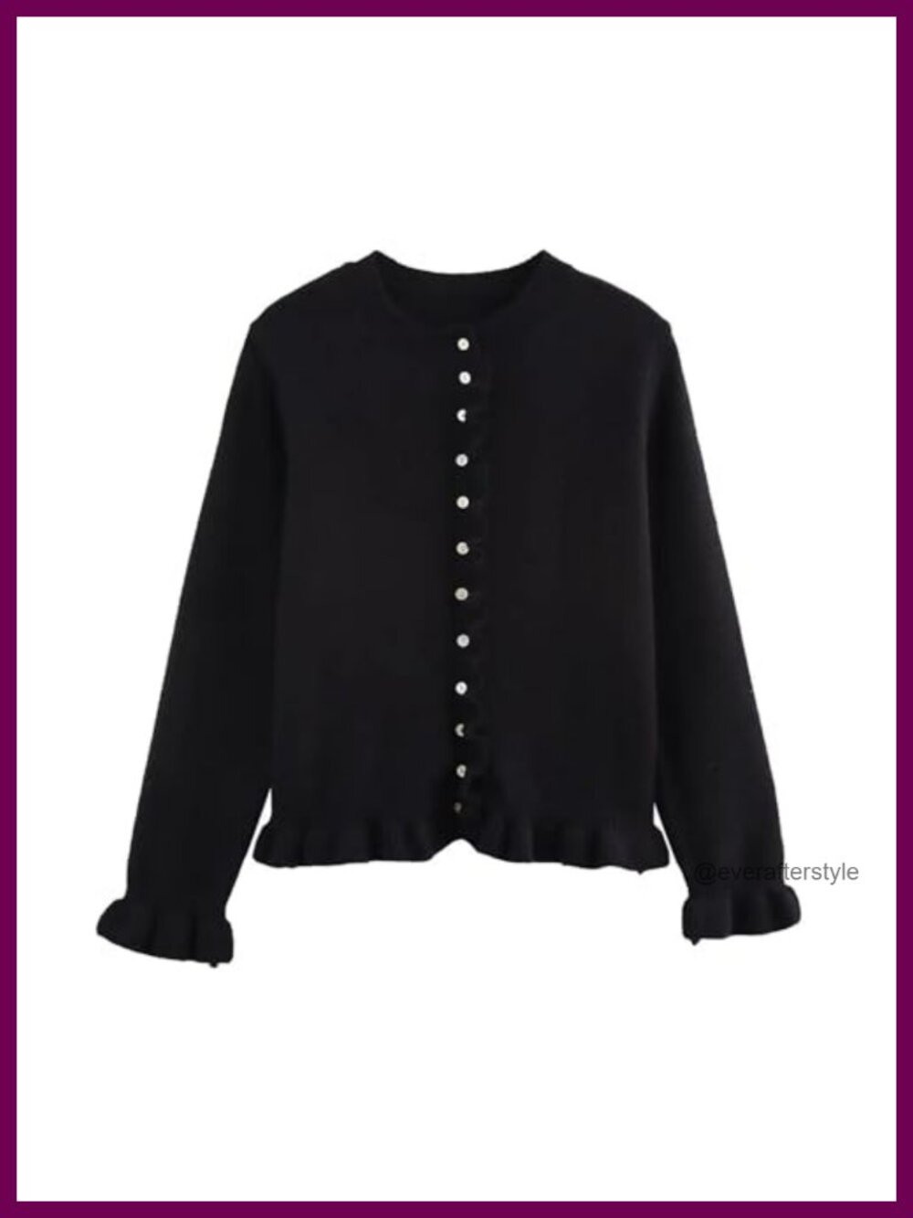 Cropped Cardigan Sweater Women Crewneck Ruffle Long Sleeve Button Down Knit